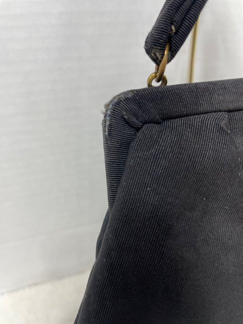 Vintage Black Ribbed Satin Red Leather Lined Purse - Picture 3 of 13